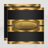 Black Stropdas Black Gold Party Uitnodiging (Voorkant / Achterkant)