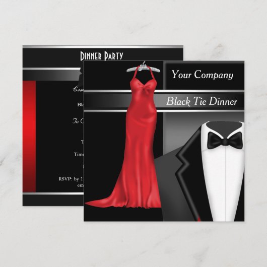 Black Stropdas Corporate Dinner Party Kaart (Voorkant / Achterkant)