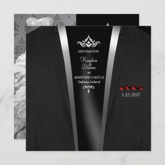 Black Stropdas Destination Invitation Kaart (Voorkant / Achterkant)