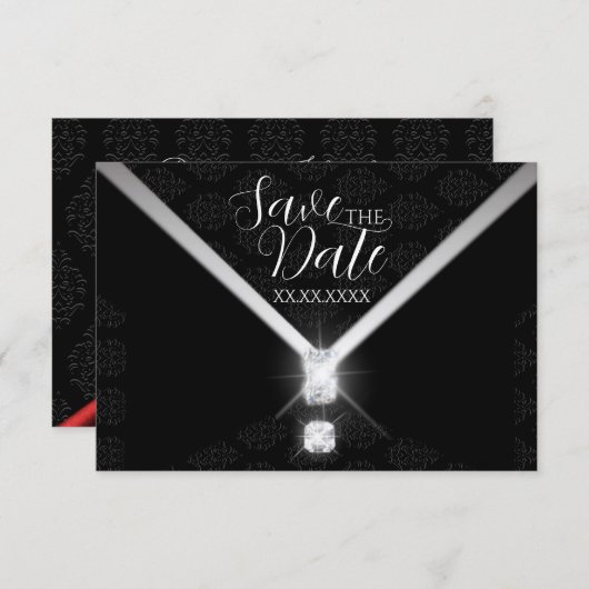 Black Stropdas Diamond Bewaar de datum Save The Date (Voorkant / Achterkant)