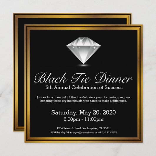 Black Stropdas Diamond Jubilee-binnenuitnodiging Kaart (Voorkant / Achterkant)