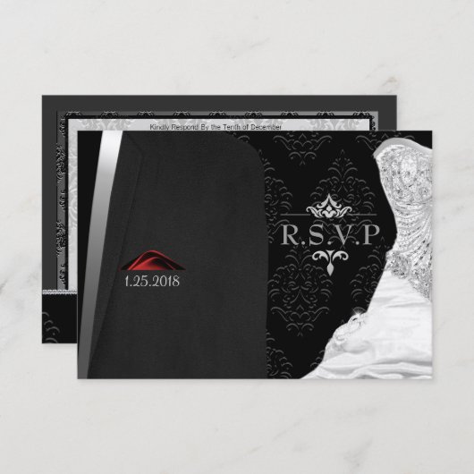 Black Stropdas Diamond R.S.V.P. RSVP Kaartje (Voorkant / Achterkant)