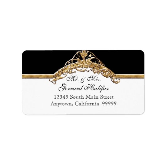 Black Stropdas Elegance 2 Golden Matching Address  Etiket (Voorkant)