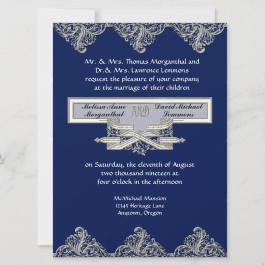 Black Stropdas Elegance 3 - Zilveren look  Damask Kaart (Voorkant)