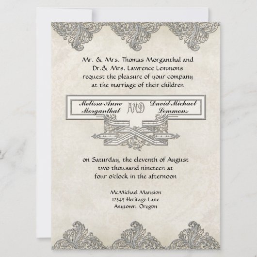 Black Stropdas Elegance 3 - Zilveren look Damask Kaart (Voorkant)