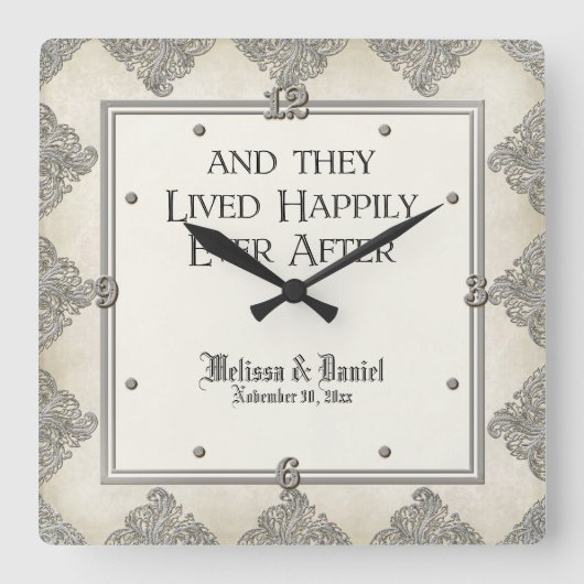 Black Stropdas Elegance 3 - Zilveren look  Damask Vierkante Klok (Voorkant)