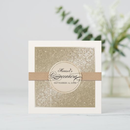 Black Stropdas Elegance, Champagne Cream Quinceane Kaart (Staand voorkant)