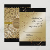 Black Stropdas Elegance, Golden RSVP-reactiekaart RSVP Kaartje (Voorkant / Achterkant)