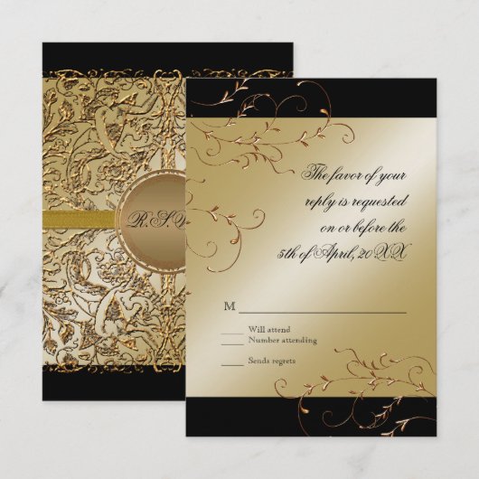 Black Stropdas Elegance, Golden RSVP-reactiekaart RSVP Kaartje (Voorkant / Achterkant)