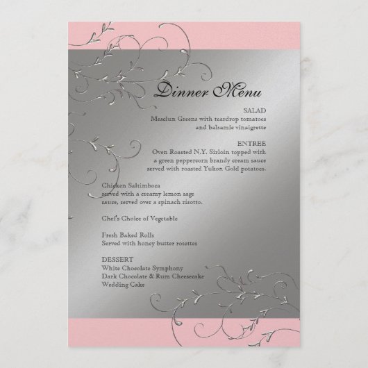 Black Stropdas Elegance, Silver Wedding Dinner Men Menu (Achterkant)