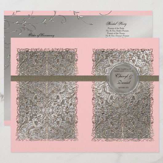 Black Stropdas Elegance, Silver Wedding Programs (Voorkant / Achterkant)