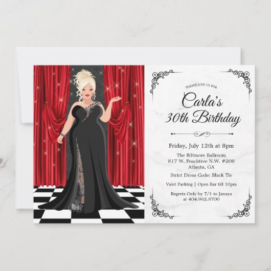 Black Stropdas Elegant Gown Birthday Invitation Kaart (Voorkant)