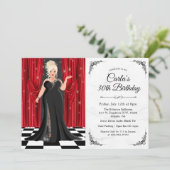 Black Stropdas Elegant Gown Birthday Invitation Kaart (Staand voorkant)