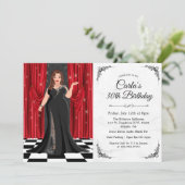 Black Stropdas Elegant Gown Birthday Invitation Kaart (Staand voorkant)