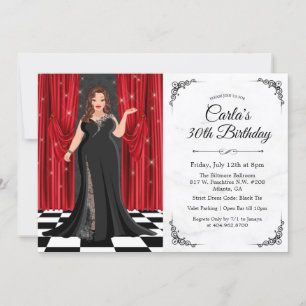 Black Stropdas Elegant Gown Birthday Invitation Kaart