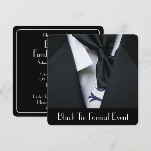Black Stropdas Formal Event Party Invitation Kaart (Voorkant / Achterkant)
