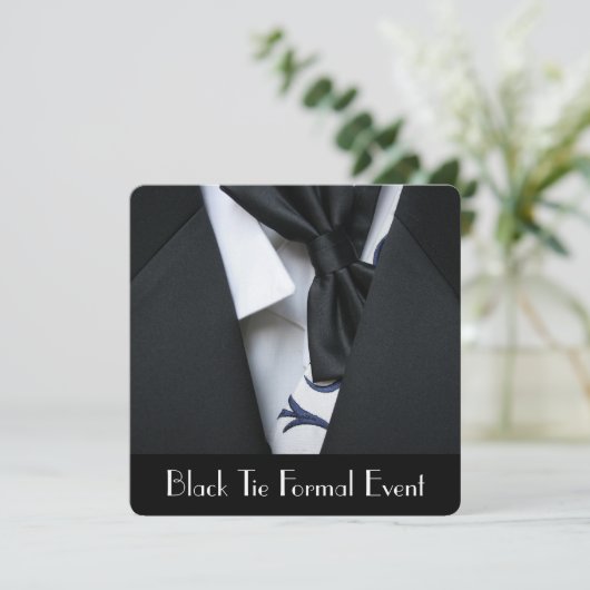 Black Stropdas Formal Event Party Invitation Kaart (Staand voorkant)