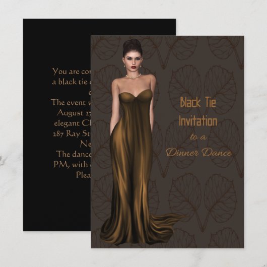 Black Stropdas Invitation for Dance & Dinner Kaart (Voorkant / Achterkant)