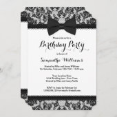 Black Stropdas Lace en Bow Birthday Party Kaart (Voorkant / Achterkant)