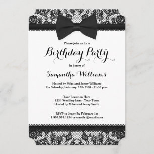 Black Stropdas Lace en Bow Birthday Party Kaart