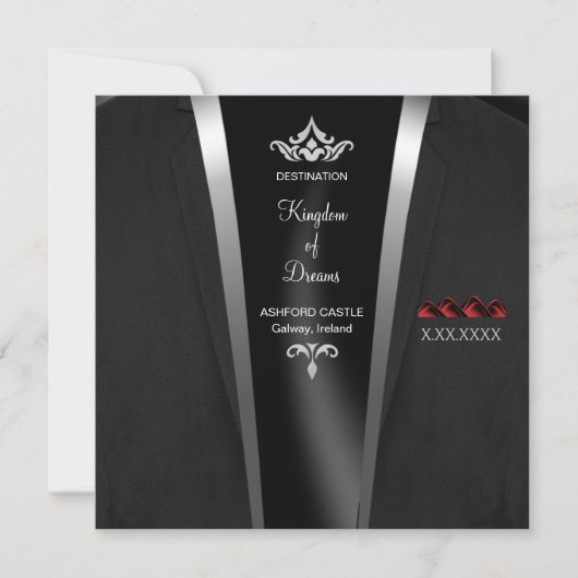 Black Stropdas Luxe Bestemmingsuitnodiging Kaart (Voorkant)