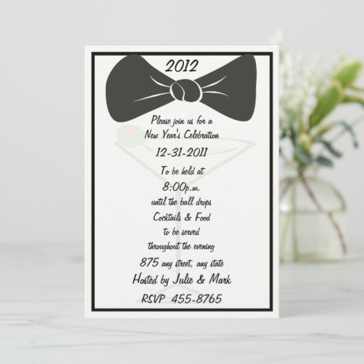 Black Stropdas Nieuwjaarsuitnodiging Kaart (Staand voorkant)