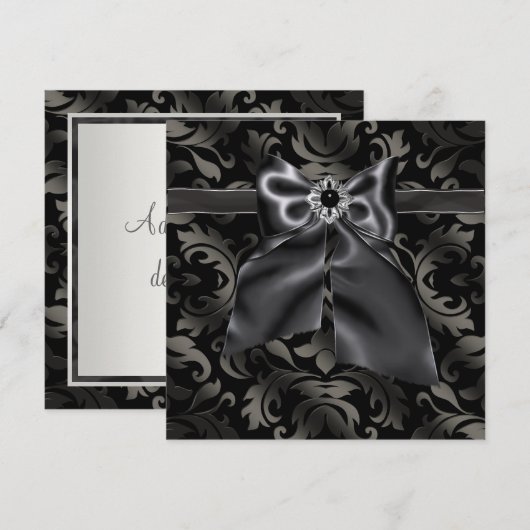 Black Stropdas Party Black Damask Party - Uitnodig Kaart (Voorkant / Achterkant)