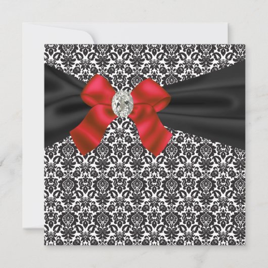 Black Stropdas Party Red Black Damask Party Kaart (Voorkant)