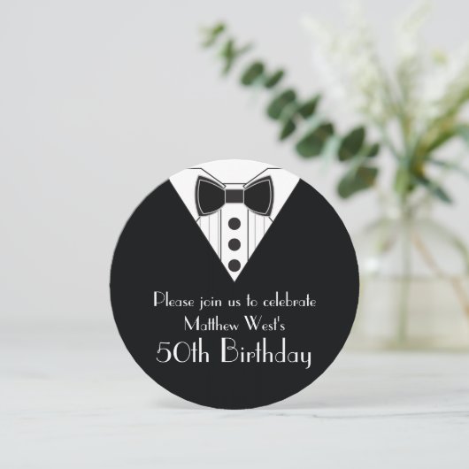 Black Stropdas Tuxedo 50th Birthday Invitations Kaart (Staand voorkant)