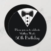 Black Stropdas Tuxedo 50th Birthday Invitations Kaart (Voorkant / Achterkant)