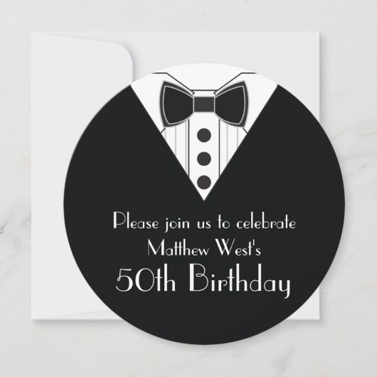 Black Stropdas Tuxedo 50th Birthday Invitations Kaart (Voorkant)