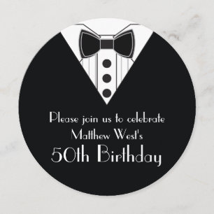Black Stropdas Tuxedo 50th Birthday Invitations Kaart