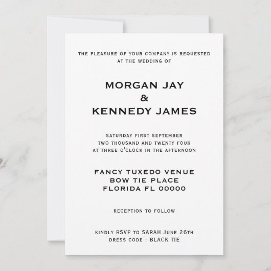Black Stropdas Tuxedo Wedding Kaart (Achterkant)