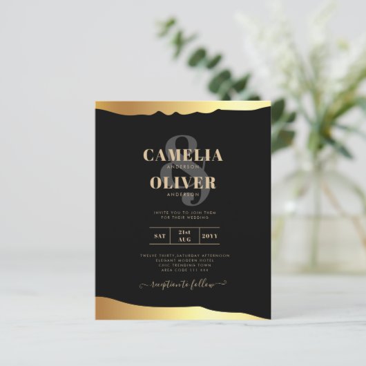Black Stropdas Wedding Gold Foil Script Elegant Ev (Staand voorkant)