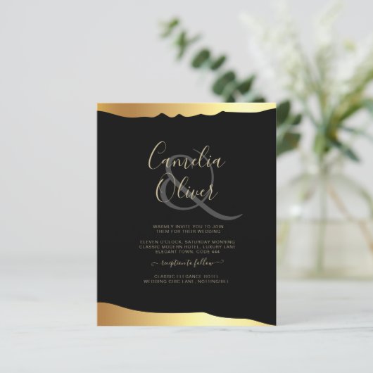 Black Stropdas Wedding Gold Foil Script Elegant Ev (Staand voorkant)