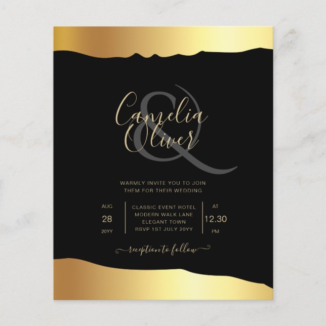 Black Stropdas Wedding Gold Foil Script Elegant Ev (Voorkant)