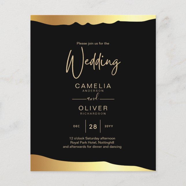 Black Stropdas Wedding Gold Foil Script Elegant Ev (Voorkant)