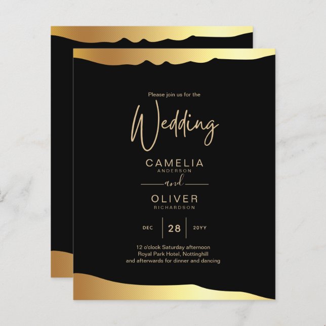 Black Stropdas Wedding Gold Foil Script Elegant Ev (Voorkant / Achterkant)