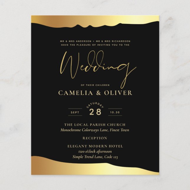 Black Stropdas Wedding Gold Foil Script Elegant Ev (Voorkant)