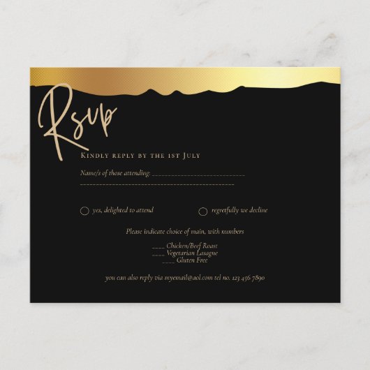 Black Stropdas Wedding Gold Foil Script Elegant Ev Briefkaart (Voorkant)
