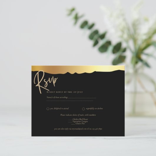 Black Stropdas Wedding Gold Foil Script Elegant Ev Briefkaart (Staand voorkant)