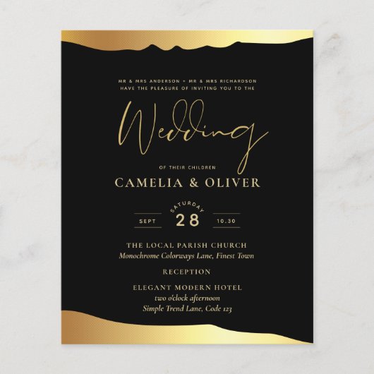 Black Stropdas Wedding Gold Foil Script Elegant Ev Flyer (Voorkant)