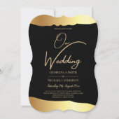 Black Stropdas Wedding Gold Foil Script Elegant Ev Kaart (Voorkant)