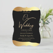 Black Stropdas Wedding Gold Foil Script Elegant Ev Kaart (Staand voorkant)