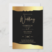Black Stropdas Wedding Gold Foil Script Elegant Ev Kaart (Voorkant)