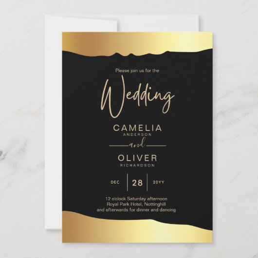 Black Stropdas Wedding Gold Foil Script Elegant Ev Kaart (Voorkant)