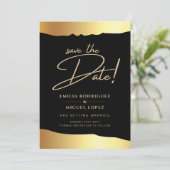 Black Stropdas Wedding Gold Foil Script Elegant Ev Kaart (Staand voorkant)