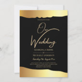 Black Stropdas Wedding Gold Foil Script Elegant Ev Kaart (Voorkant)