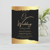 Black Stropdas Wedding Gold Foil Script Elegant Ev Kaart (Staand voorkant)