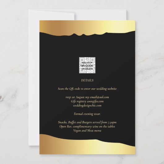 Black Stropdas Wedding Gold Foil Script Elegant Ev Kaart (Achterkant)